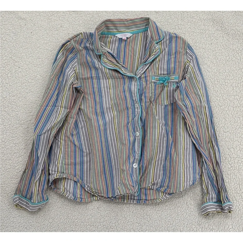 Victoria's Secret Women Size L Stripe Pajama Set Long Sleeve Button Top Pants - Picture 2 of 9